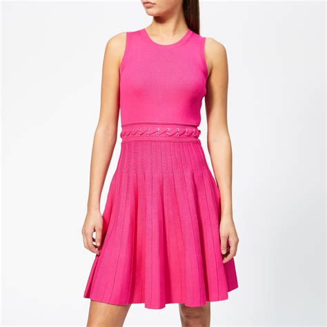 michael michael kors lace-up textured dress electric pink